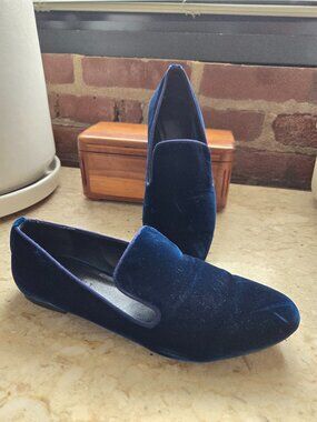 Italian M. Gemi Blue Velvet Slip On Loafers
